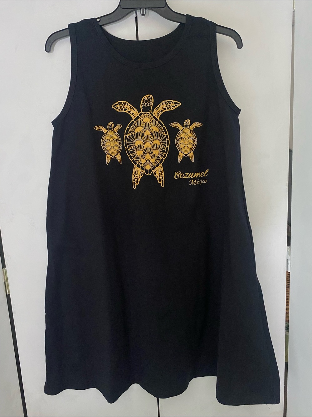 Black Cozumel Mexico Turtle Print Midi Dress